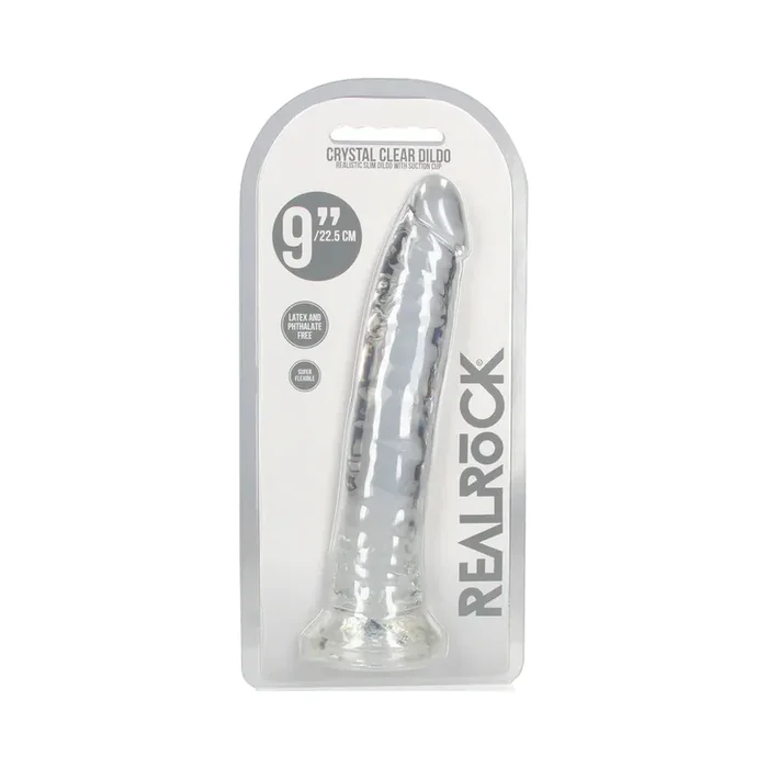 RealRock Crystal Clear Slim 9 in. Dildo Clear