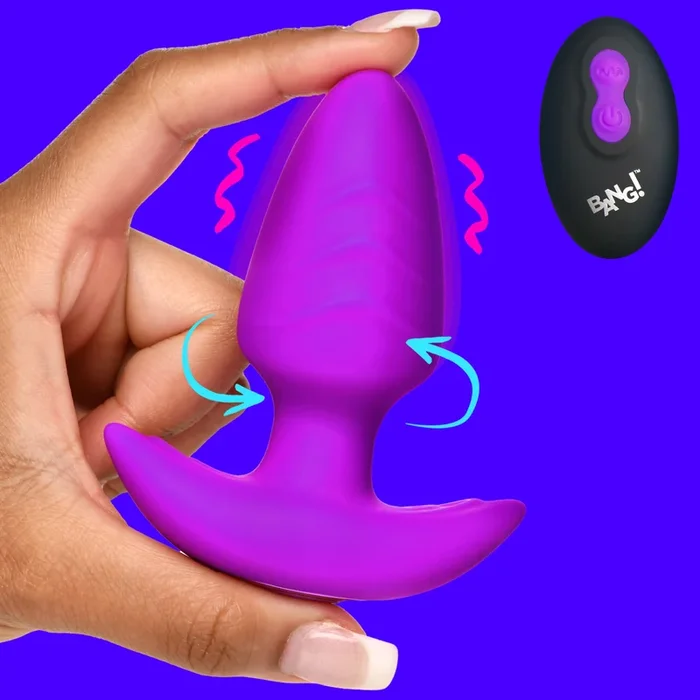 Rotating & Vibrating Silicone Butt Plug w/ Remote – Purple