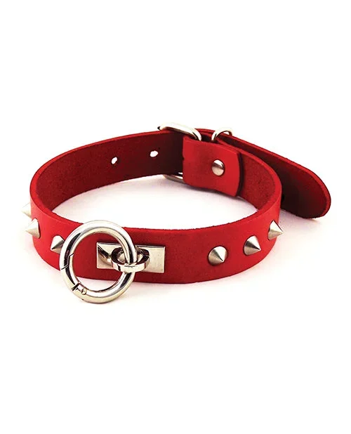 Rouge Leather O Ring Studded Collar – Red