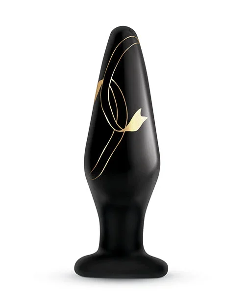 Secret Kisses 4.5″ Handblown Glass Plug – Black/Gold