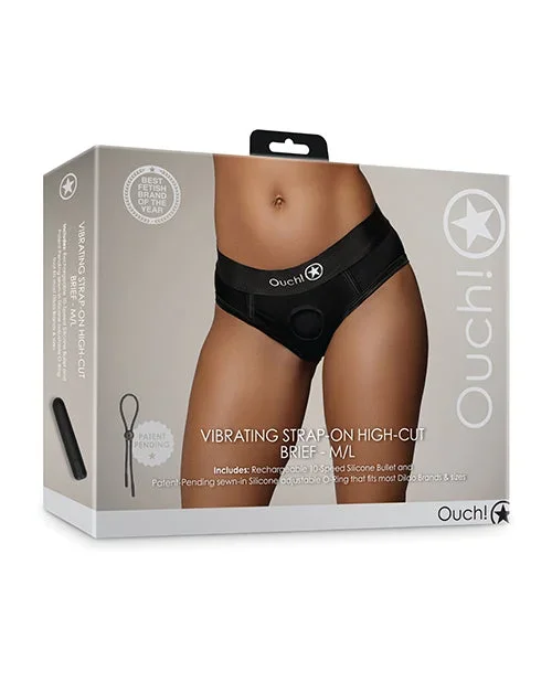 Shots Ouch Vibrating Strap On High-Cut Brief – Black M/L