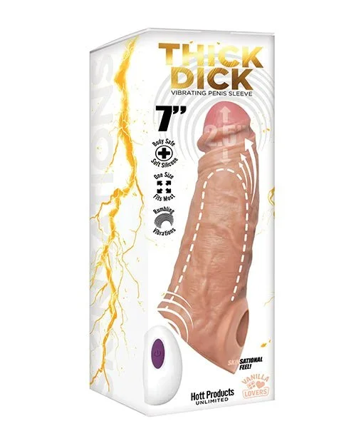Skinsations Thick Dick Vibrating Sleeve w/Remote Control Multi-Function – Vanilla
