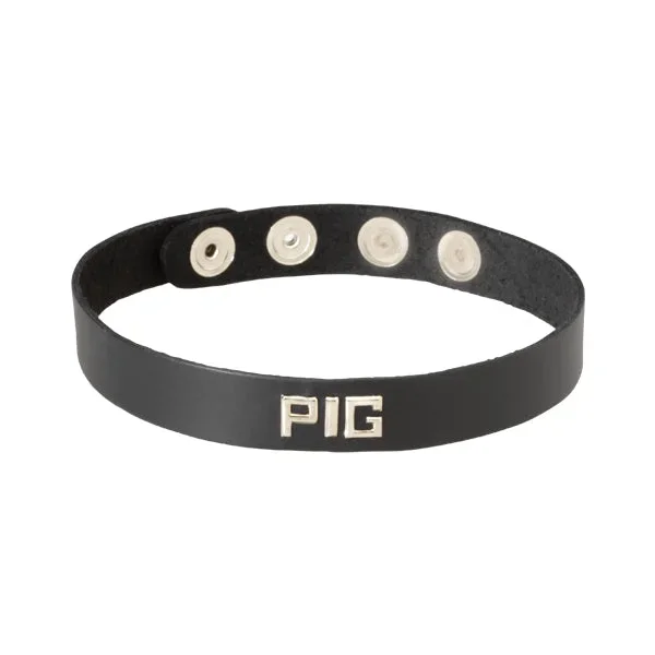 Spartacus Leather PIG Wordband Adjustable Collar Black