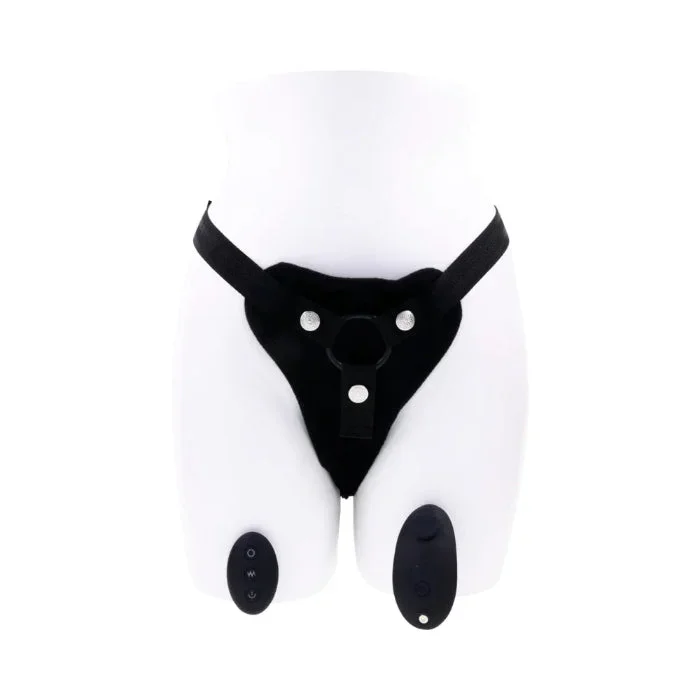 Sportsheets Hidden Pocket Adjustable Strap On Harness And Remote Control Rechargeable Vibrator Set