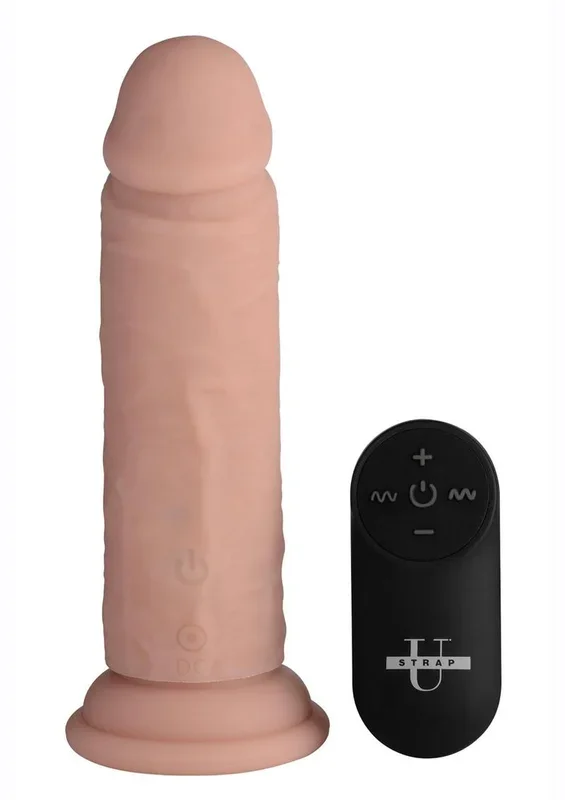 Strap U Power Player 28x Vibrating Rechargeable Silicone Dildo with Remote Control