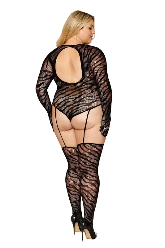 Teddy Bodystocking With Fingered Gloves – Queen Size – Black
