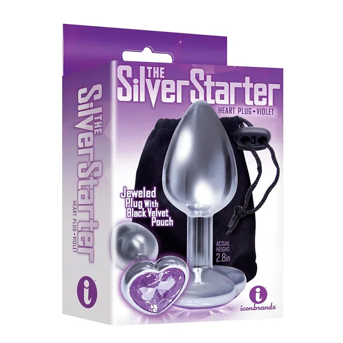 The 9’s, The Silver Starter, Bejeweled Heart Stainless Steel Plug, Violet