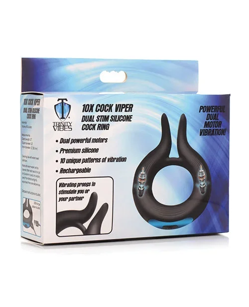 Trinity Men 10x Cock Viper Dual Stimulation Silicone Cock Ring – Black