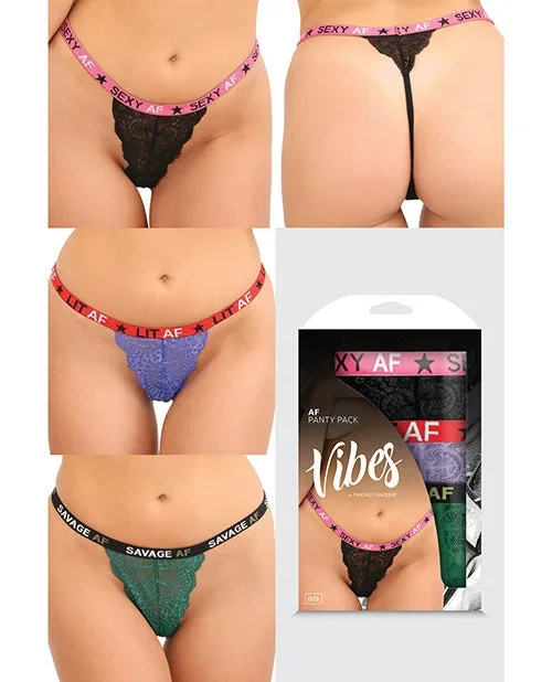 Vibes Af 3 Pack Thong Pantys Assorted Colors O/s