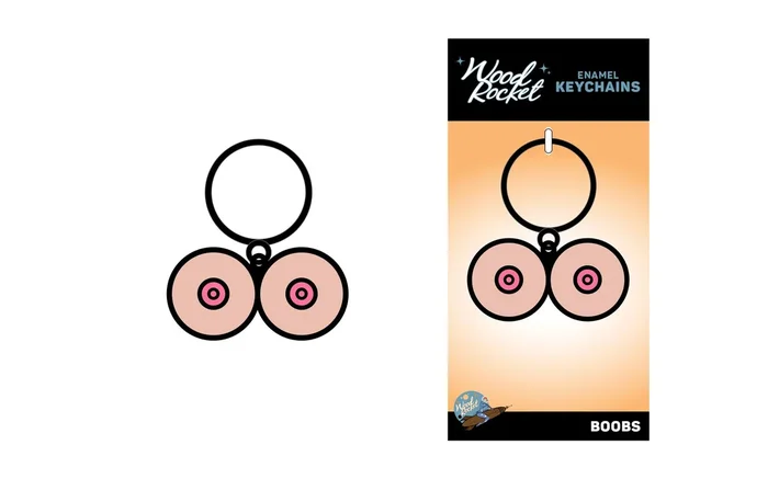 Wood Rocket Boob Keychain