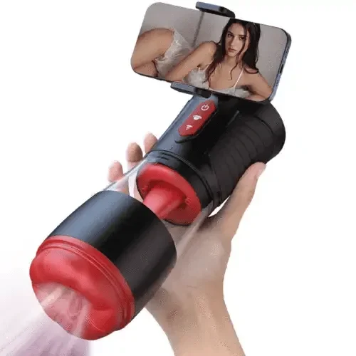 XS10: Male Masturbator with 4 Suction Modes 7 Tongue Licking Patterns Voice Function and Phone Holder