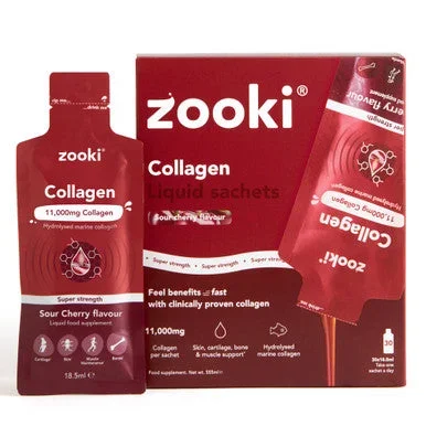 Zooki Super Strength Marine Collagen 11,000mg, Sour Cherry Flavour 18.5ml, 30 Sachets